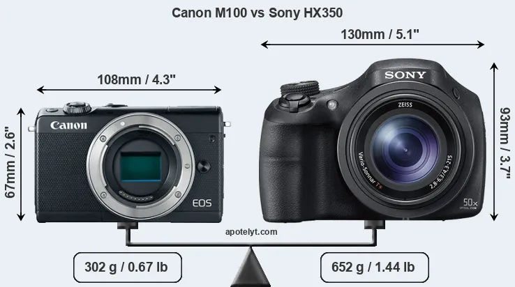 Size Canon M100 vs Sony HX350