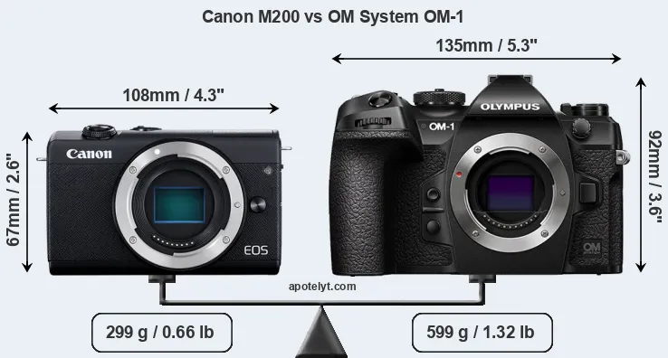 Size Canon M200 vs OM System OM-1