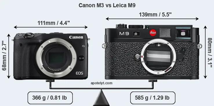Size Canon M3 vs Leica M9