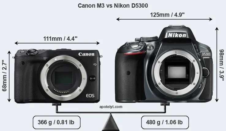Size Canon M3 vs Nikon D5300