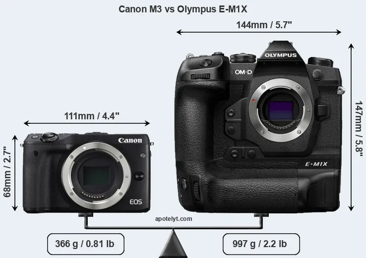 Size Canon M3 vs Olympus E-M1X