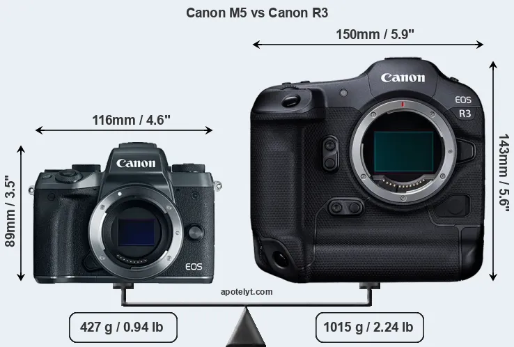 Size Canon M5 vs Canon R3