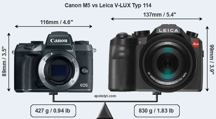 Size Canon M5 vs Leica V-LUX Typ 114