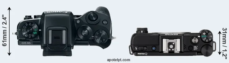 Compare M5 versus Pentax Q top