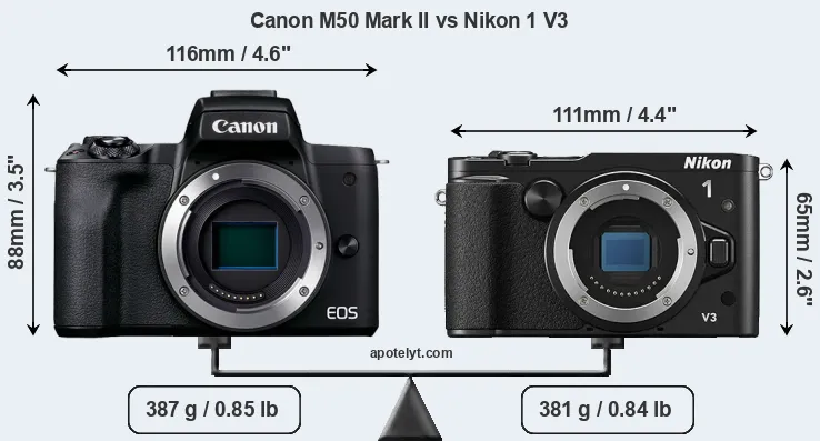 Size Canon M50 Mark II vs Nikon 1 V3