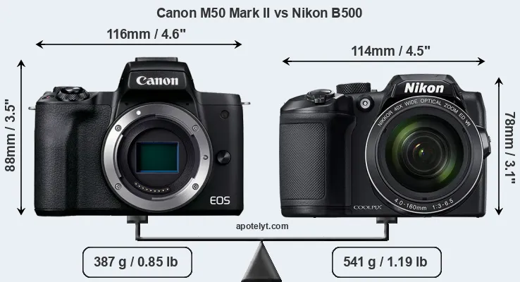Size Canon M50 Mark II vs Nikon B500