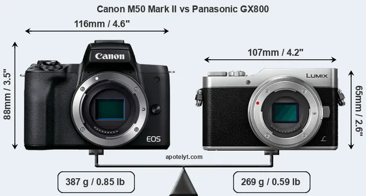 Size Canon M50 Mark II vs Panasonic GX800