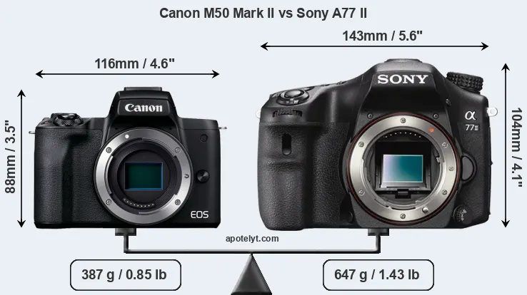 Size Canon M50 Mark II vs Sony A77 II