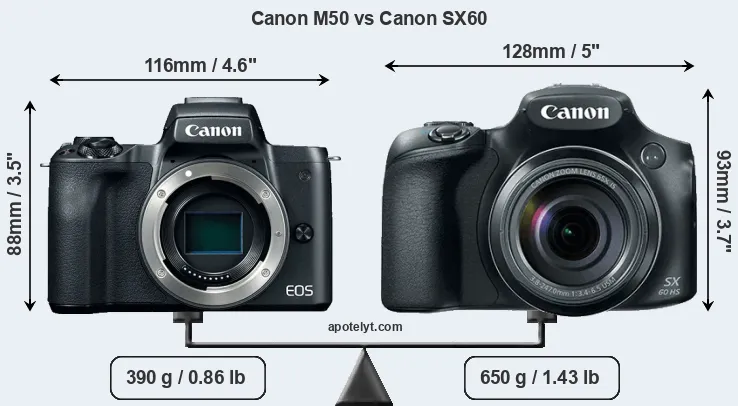 Size Canon M50 vs Canon SX60