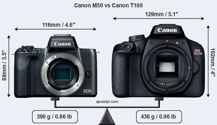 Size Canon M50 vs Canon T100