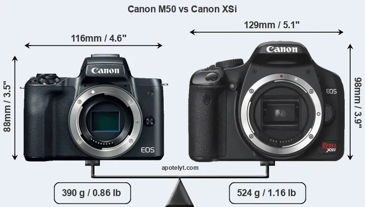 Size Canon M50 vs Canon XSi