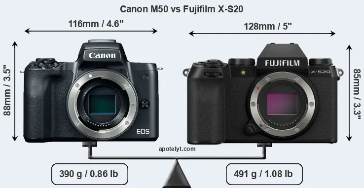 Size Canon M50 vs Fujifilm X-S20