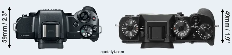 Compare M50 versus X-T2 top