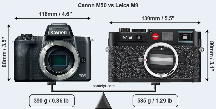 Size Canon M50 vs Leica M9
