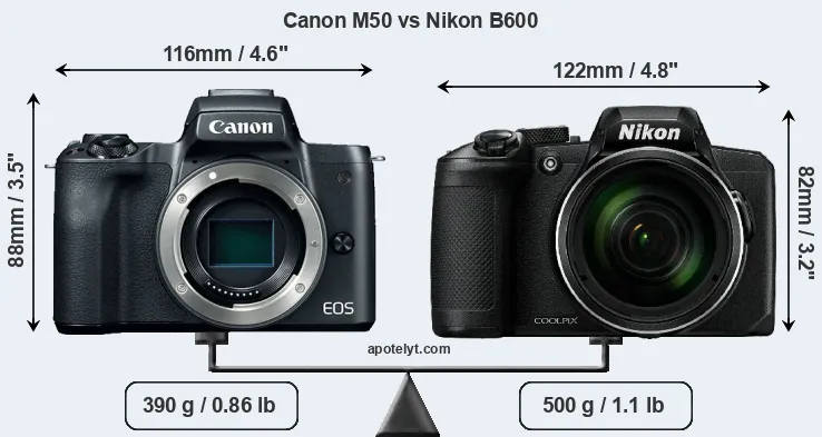 Size Canon M50 vs Nikon B600