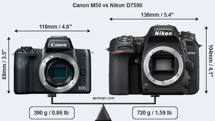Size Canon M50 vs Nikon D7500