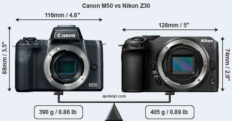 Size Canon M50 vs Nikon Z30
