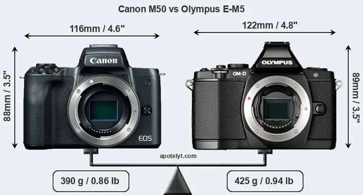 Size Canon M50 vs Olympus E-M5