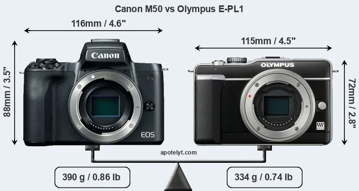 Size Canon M50 vs Olympus E-PL1