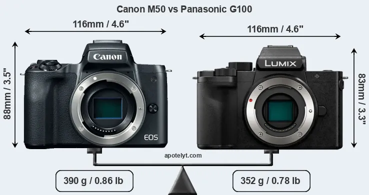 Size Canon M50 vs Panasonic G100