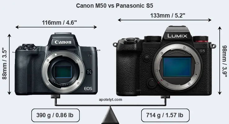 Size Canon M50 vs Panasonic S5
