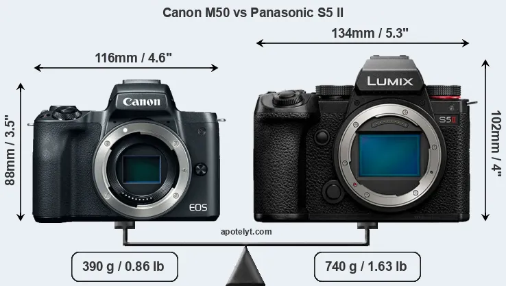 Size Canon M50 vs Panasonic S5 II