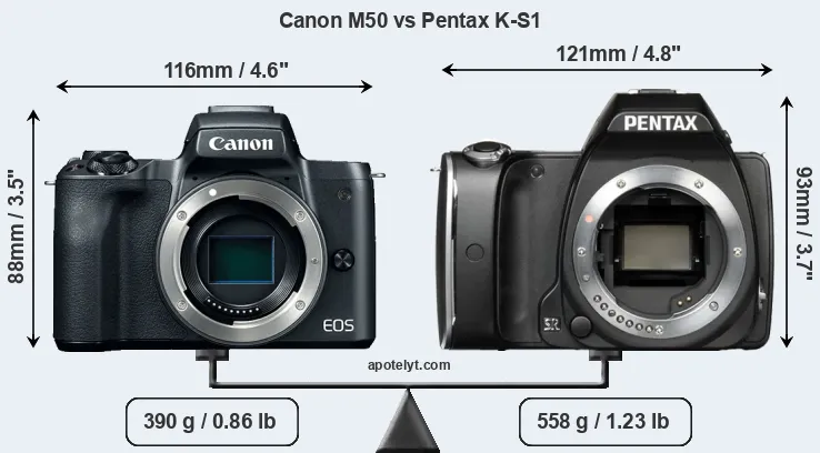 Size Canon M50 vs Pentax K-S1