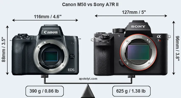 Size Canon M50 vs Sony A7R II