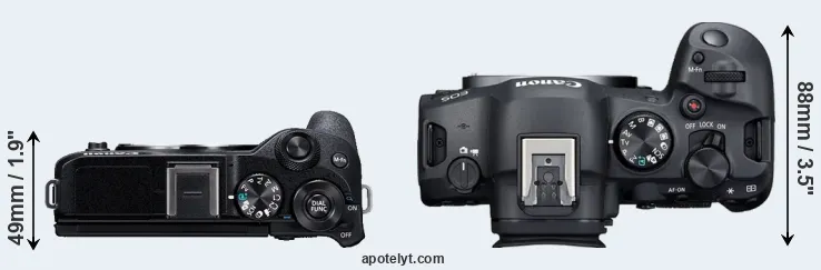 Compare M6 Mark II versus R6 Mark II top