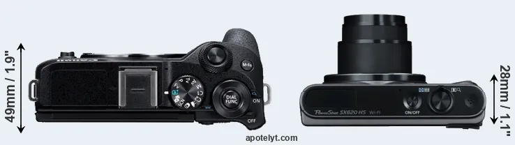 Compare M6 Mark II versus SX620 top