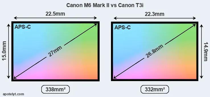 Canon M6 Mark II and Canon T3i sensor measures
