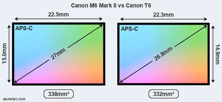 Canon M6 Mark II and Canon T6 sensor measures