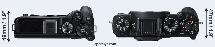 Compare M6 Mark II versus X-T1 top