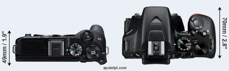 Compare M6 Mark II versus D3500 top