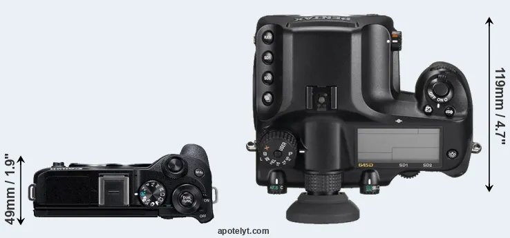 Compare M6 Mark II versus 645D top