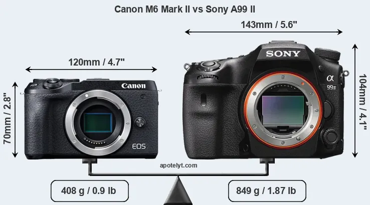 Size Canon M6 Mark II vs Sony A99 II