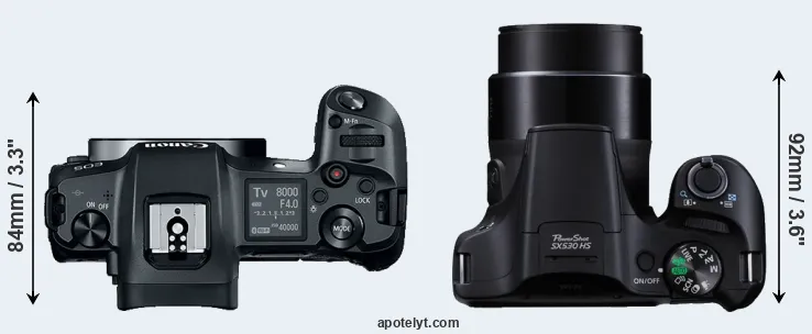Compare Canon R versus SX530 top