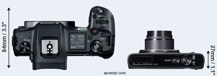 Compare Canon R versus SX610 top
