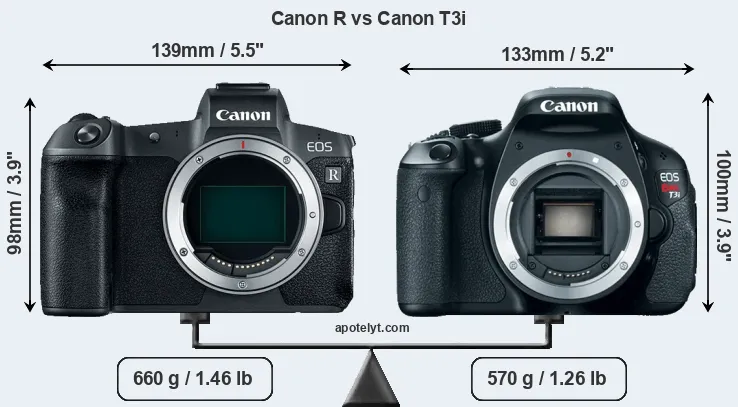 Size Canon R vs Canon T3i