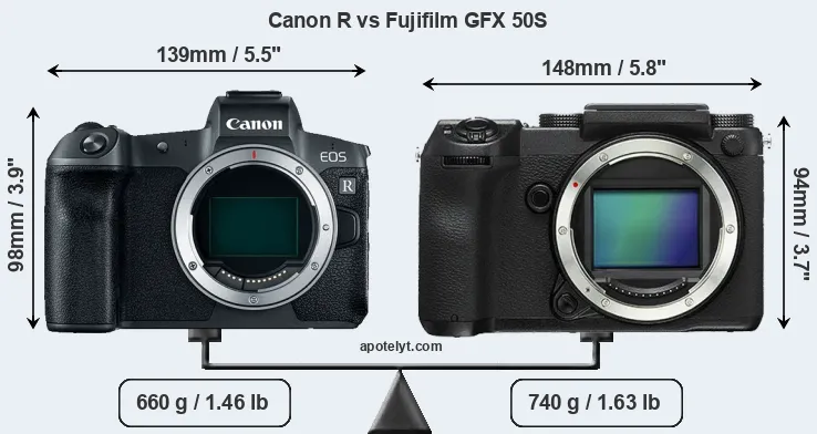 Size Canon R vs Fujifilm GFX 50S