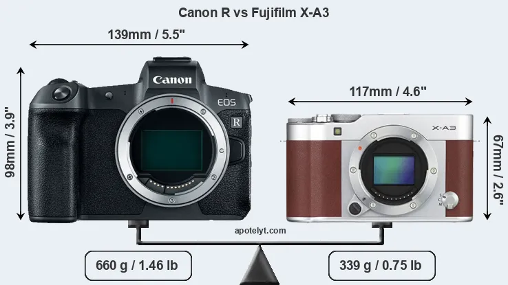 Size Canon R vs Fujifilm X-A3