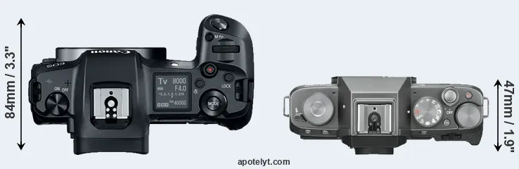 Compare Canon R versus X-T100 top