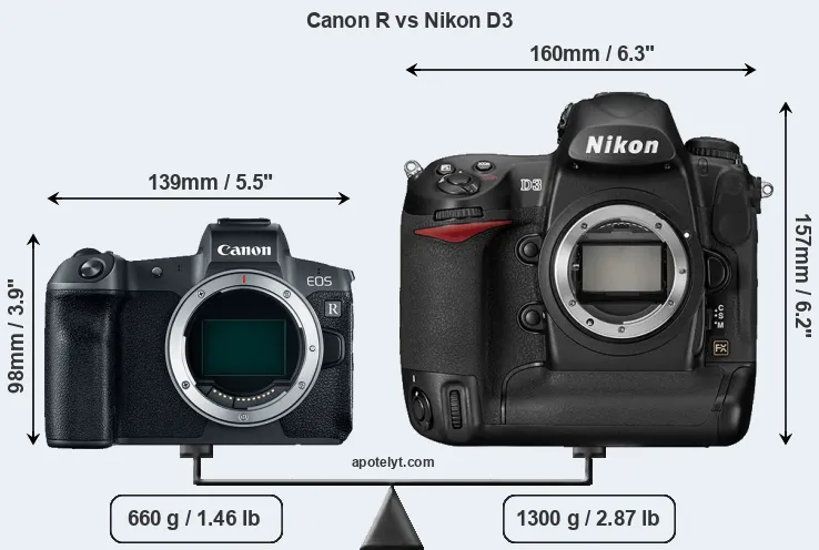 Size Canon R vs Nikon D3