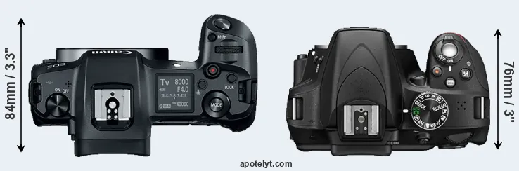 Compare Canon R versus D3300 top