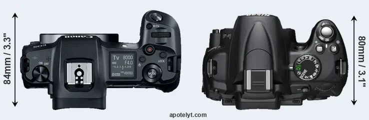 Compare Canon R versus D5000 top
