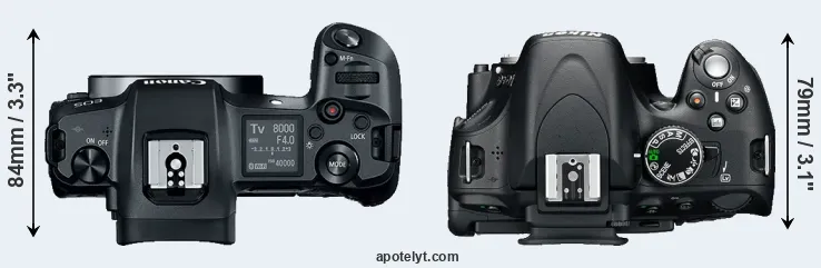 Compare Canon R versus D5100 top