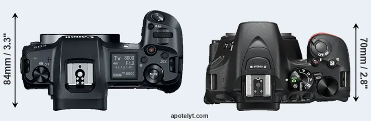 Compare Canon R versus D5500 top