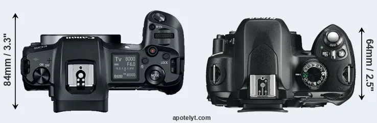Compare Canon R versus D60 top