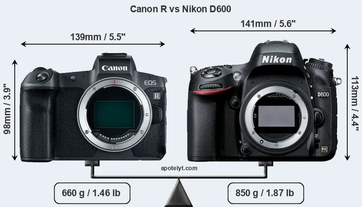 Size Canon R vs Nikon D600