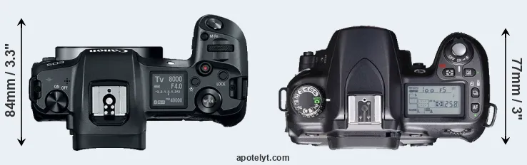 Compare Canon R versus D80 top